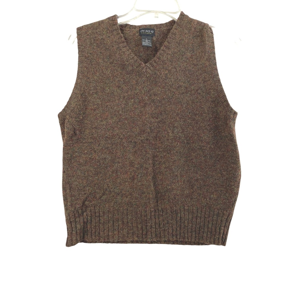 One Step Up Shetland Wool Vest Womens L Brown Earthy Indie Grunge Granola‎ Flaws